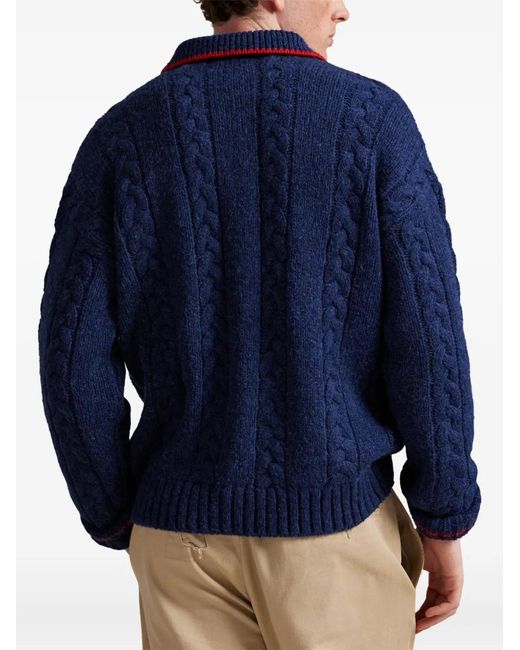 Polo Ralph Lauren Blue Cable-Knit Polo-Neck Sweater for men