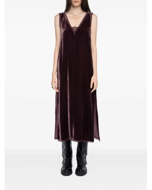 Zadig & Voltaire Purple Lace-Insert Midi Dress