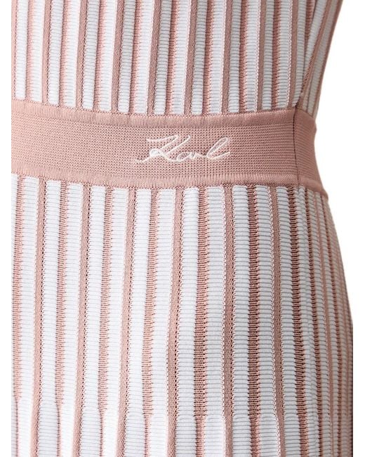 Karl Lagerfeld White Striped Pleated Dress