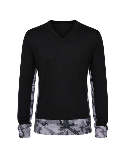 Dolce & Gabbana Black Camouflage-Panel V-Neck Sweater for men