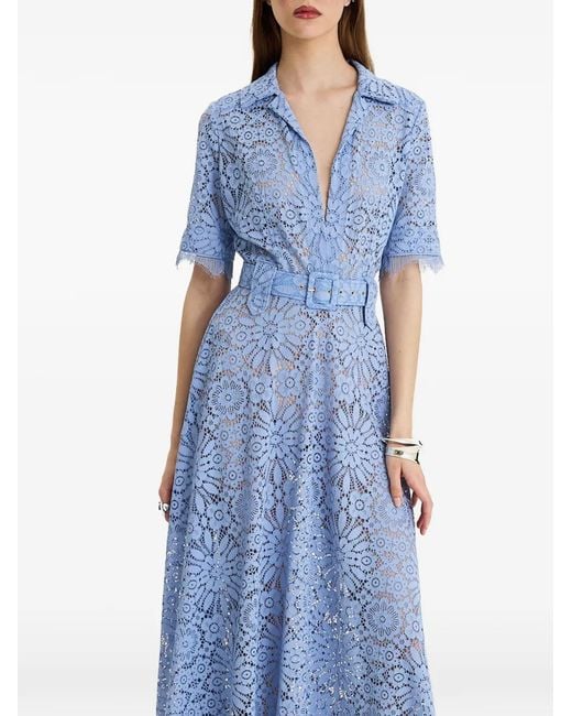 MOOS STUDIO Blue Reverie Lace Belted Maxi Dress