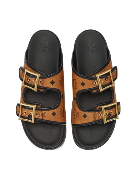 MCM Brown Visetos-Canvas Sandals