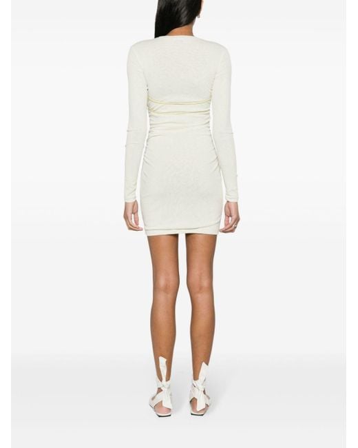 Nanushka White Draped Long-sleeve Minidress