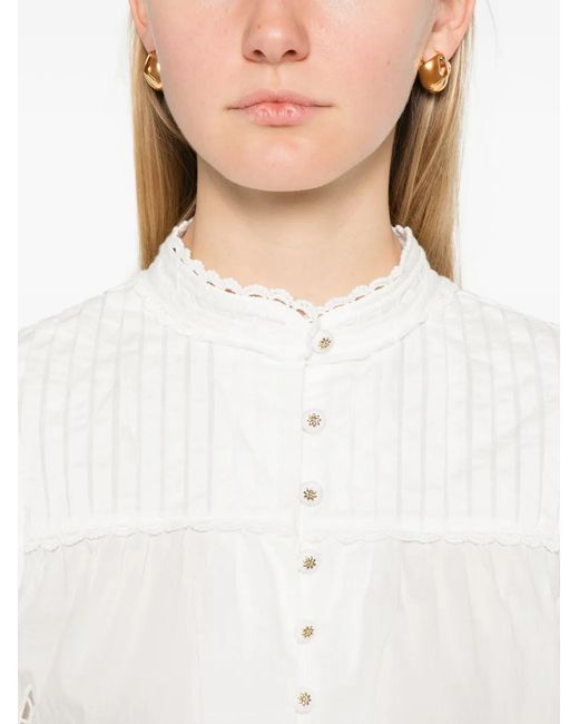 Farm Rio Top Met Geborduurd Kant in het White