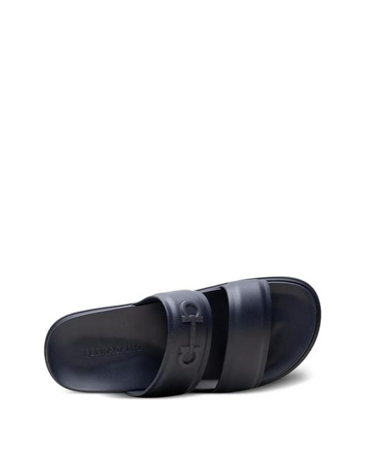 Ferragamo Blue Gancini Double-Strap Sandals for men