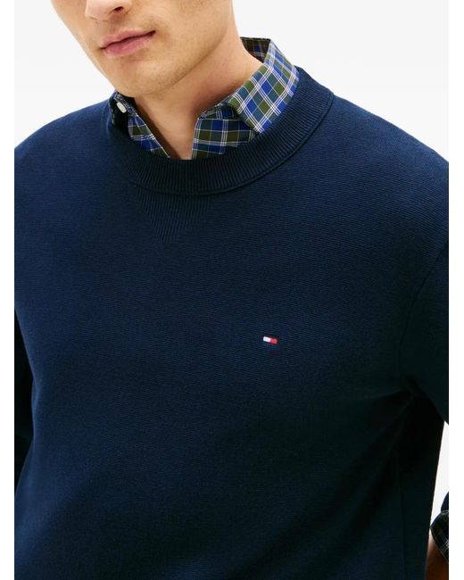 Tommy Hilfiger Blue Logo-Embroidered Crew-Neck Sweater for men