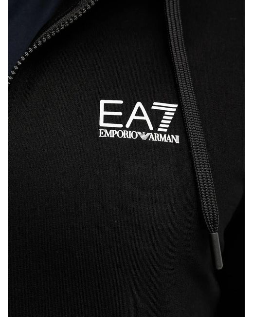 EA7 Black Logo-Detail Zip-Up Hoodie for men