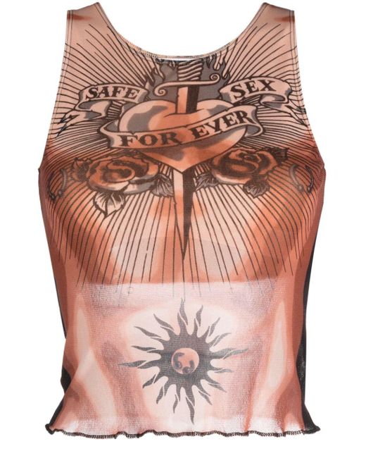 Jean Paul Gaultier Pink Semi-sheer Tattoo-print Top