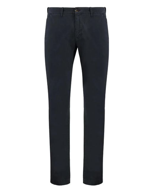 Moorer Blue Leather-Logo Cotton Trousers for men