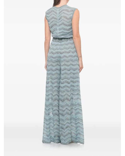 D.exterior Blue Chevron-Knit Wide-Leg Jumpsuit