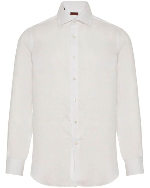 Barba Napoli White Slub-texture Linen Shirt for men