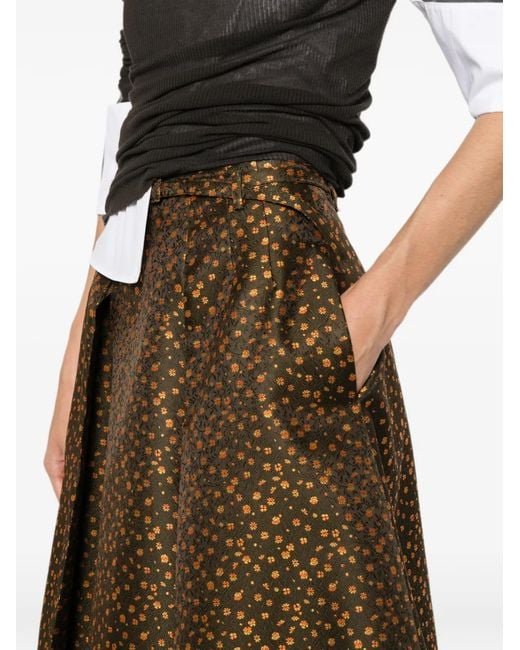 Prada Brown Floral-Jacquard Midi Skirt