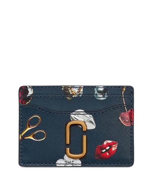 Marc Jacobs Blue The Trinket Printed Leather Card Holder