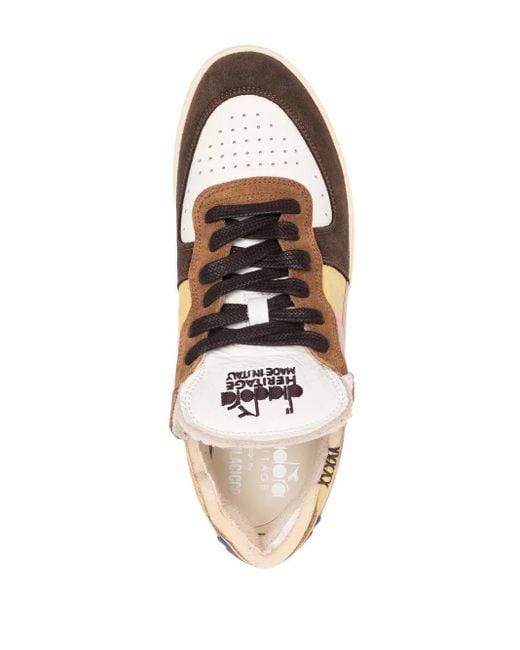 Diadora Yellow Colour-Block Lace-Up Sneakers for men