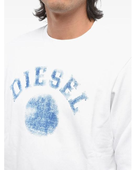 DIESEL White Brushed Logo-Print Sweatshirt for men