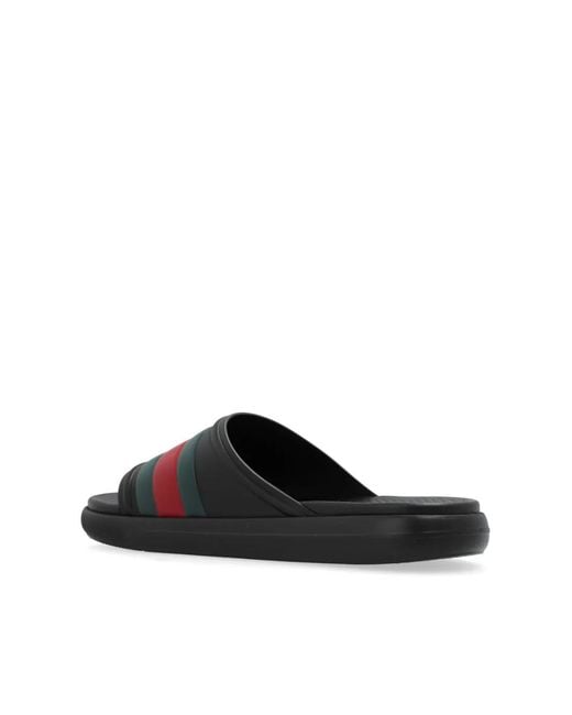 Gucci Black Web-Stripe Slides for men