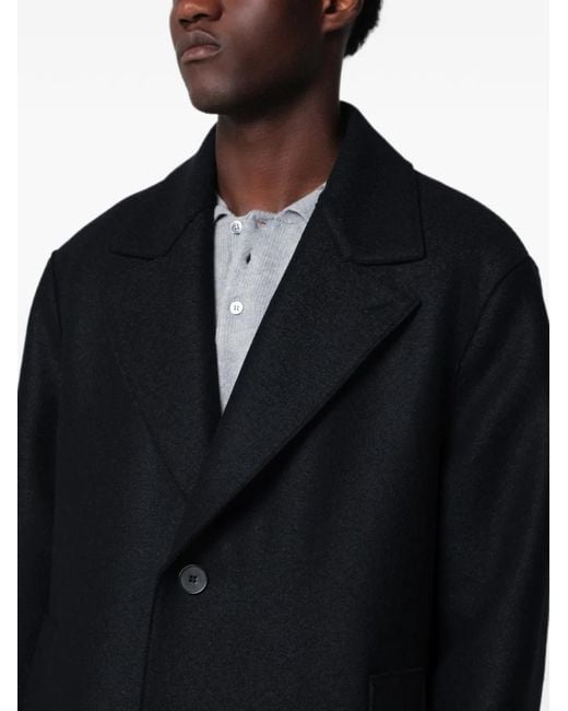 Harris Wharf London Black Virgin-Wool Notch-Lapel Coat for men