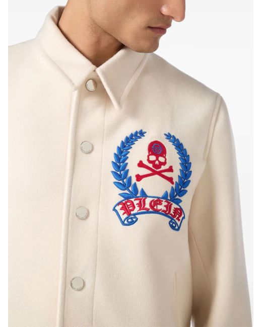 Philipp Plein White Skull-Embroidered Shirt Jacket for men