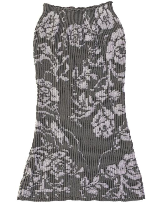 Paloma Wool Gray Uli Floral-jacquard Ribbed-knit Top