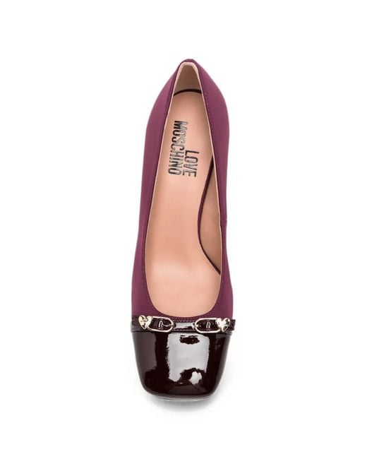 Love Moschino Purple Square-Toe Heart-Detail Pumps