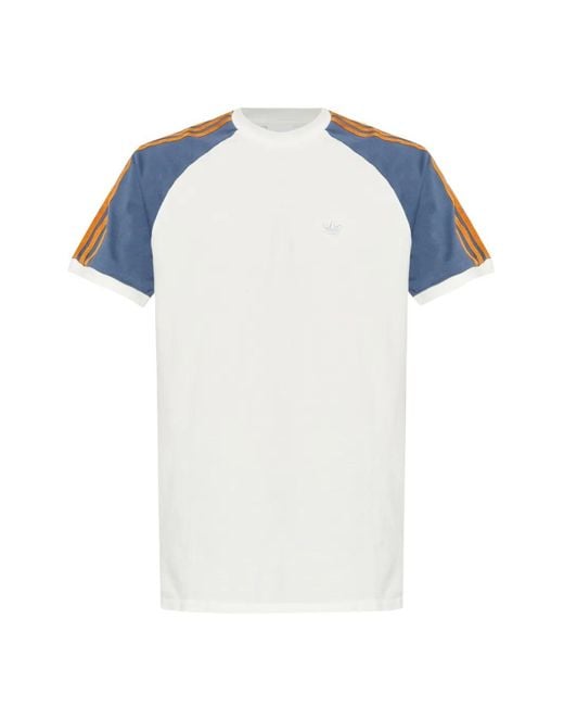 Adidas Blue Raglan-Sleeve Logo-Patch T-Shirt for men