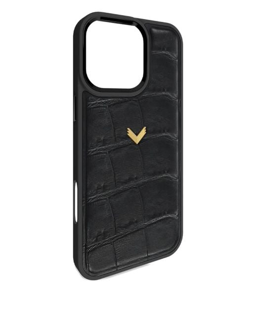Velante Black Crocodile-Texture Leather Iphone 16 Pro Max Phone Case