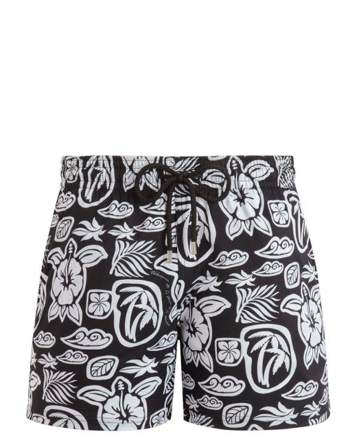 Vilebrequin Black Floral-print Swim Shorts for men