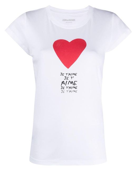 Zadig & Voltaire T-shirt Met Hartprint in het White
