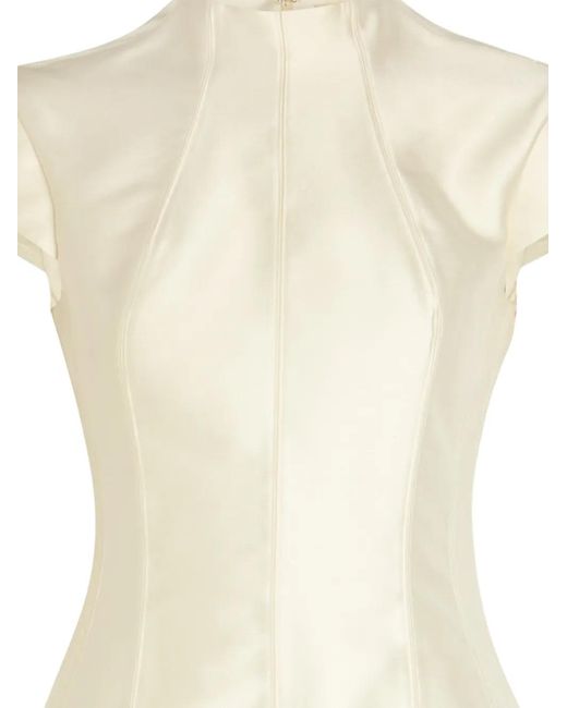 De La Vali White Zena Panelled Cap-Sleeve Mini Dress