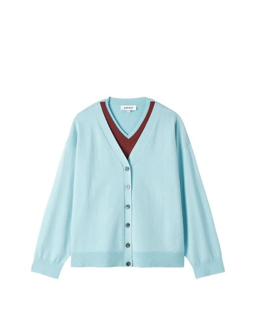 Enfold Blue Layered-Detail Button-Up Cardigan