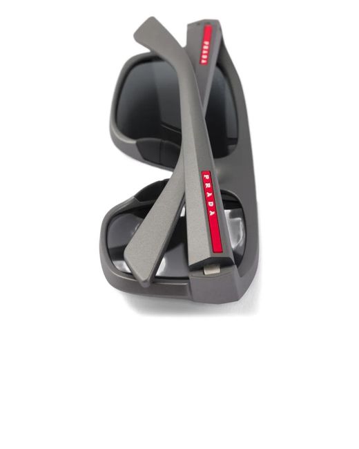 Prada Linea Rossa Gray Rectangle-Frame Sunglasses for men