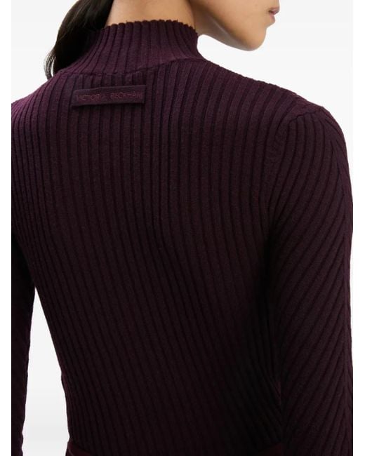 Top Stile Polo A Coste Con Collo Alto di Victoria Beckham in Black