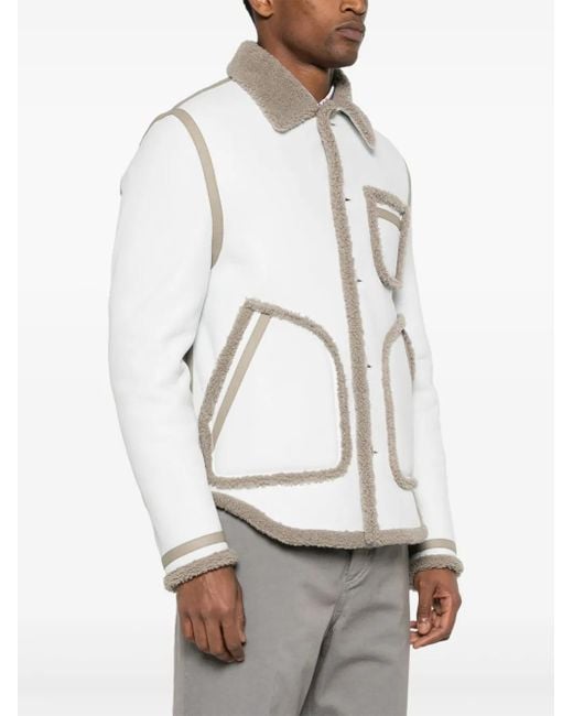 Thom Browne White Shearling-Trim Leather Jacket for men