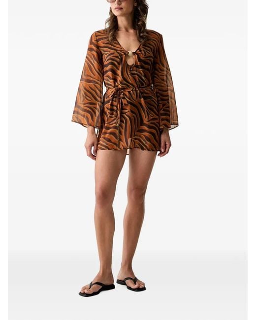 Kurt Geiger Brown Tiger-Print Tie-Waist Beach Mini Dress