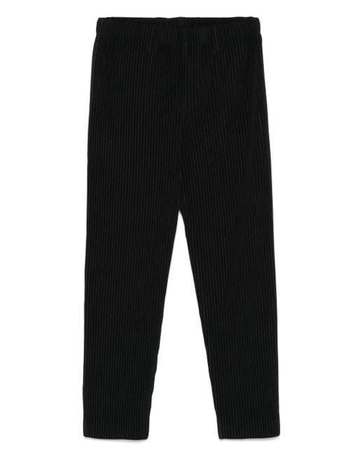 Homme Plissé Issey Miyake Black Pleated Trousers With Concealed Button Fastening And Elasticated Waistband for men