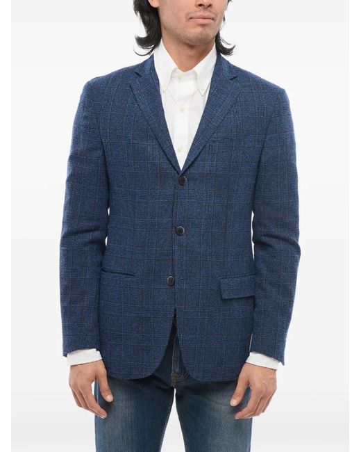 Corneliani Blue Checked Single-Breasted Blazer for men