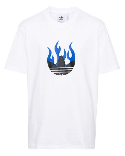 T-shirt à logo Flames imprimé Adidas pour homme en coloris White