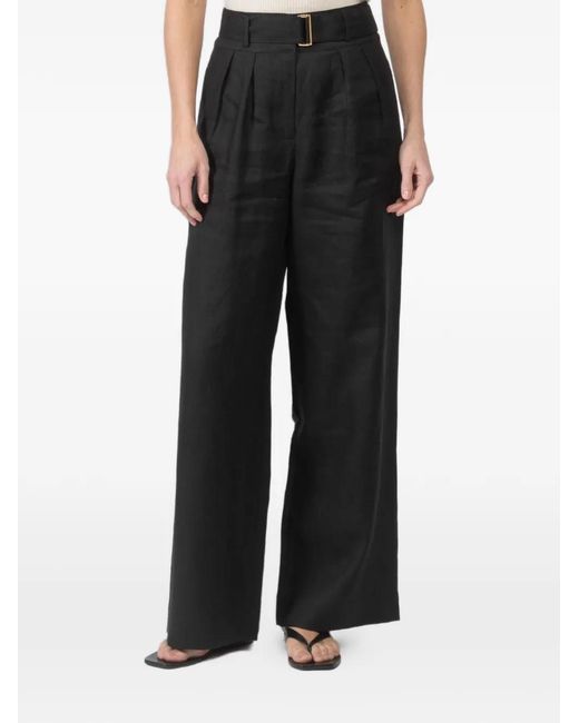 Hevron Black Alina Pleated Buckle Palazzo Pants