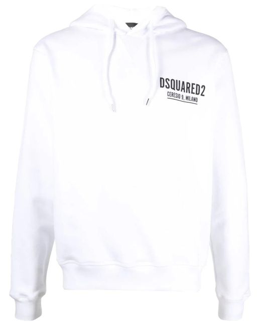 DSquared² White Logo-Print Cotton Hoodie for men