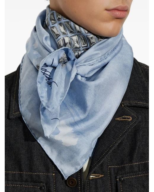 Moschino Blue Graphic-Print Silk Scarf