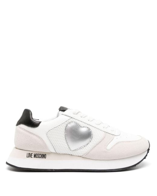 Love Moschino White Heart-patch Leather Sneakers