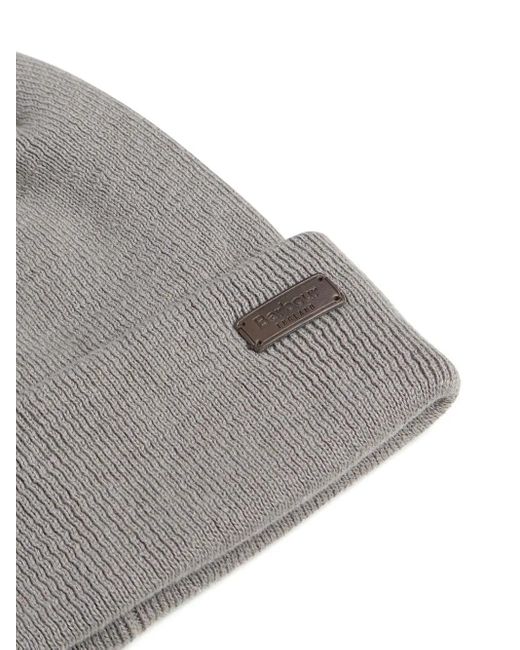 Barbour Gray Checked Scarf And Beanie Set for men
