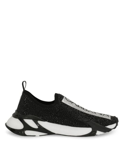 Dolce & Gabbana Black Fast Rhinestone-Embellished Sneakers for men