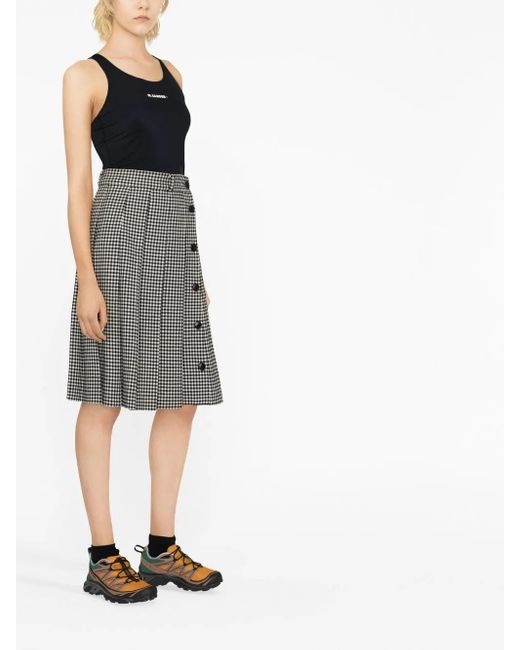 Jil Sander Black Stretch Fabric Top With Front Printed Logo
