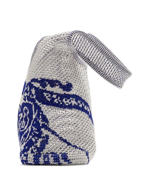 Burberry Blue Equestrian Knight Crochet-knit Bag