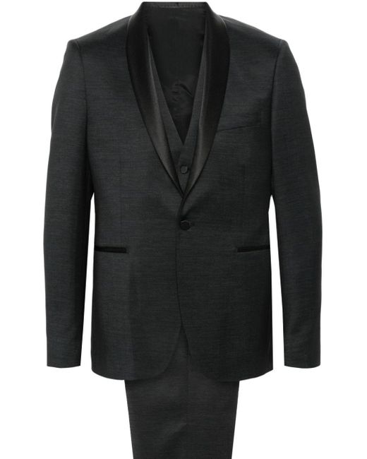 Tagliatore Black Single-Breasted Wool Blend Suit With Satin Lapels for men