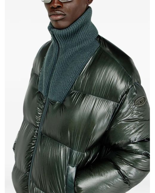 DIESEL Green Doudoune À Col Côtelé for men