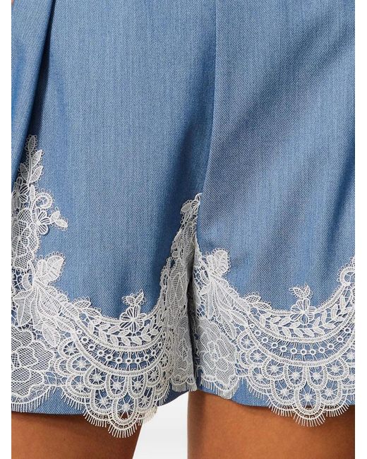 Twinset Blue Lace-Detail Belted Short