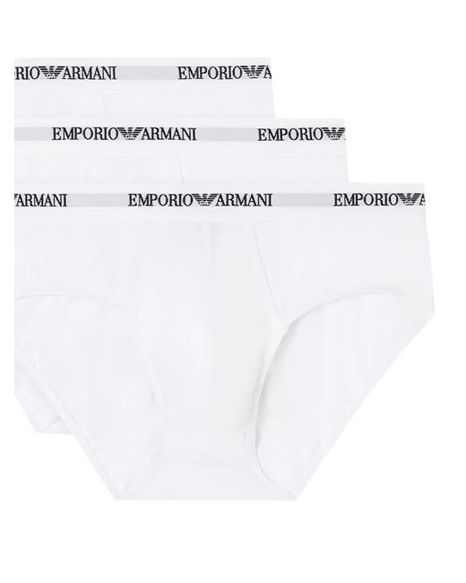 Emporio Armani White Logo-Detailed Briefs (Pack Of Three) for men