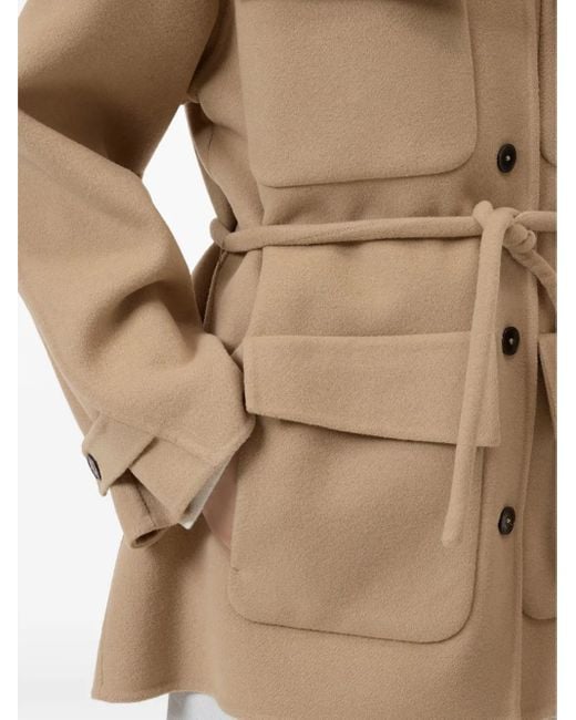 Closed Natural Belted Patch-Pocket Wool Coat